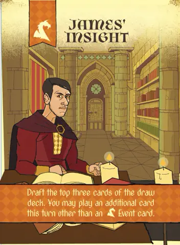 James’ Insight Event card showing James writing in a candlelit library.
