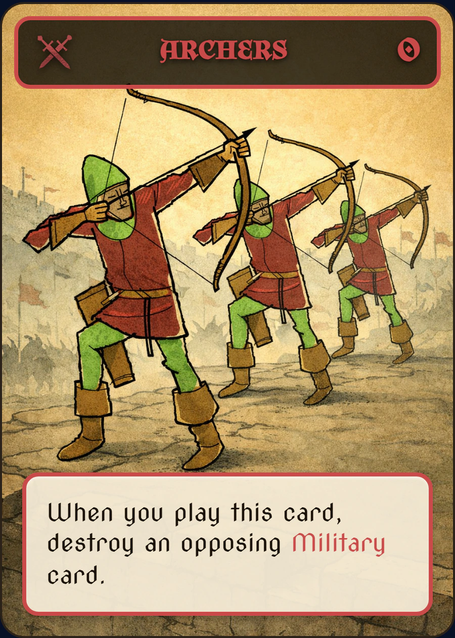 Complete Archers Military card, including its name, strength 0, symbol, frame, and ability text.