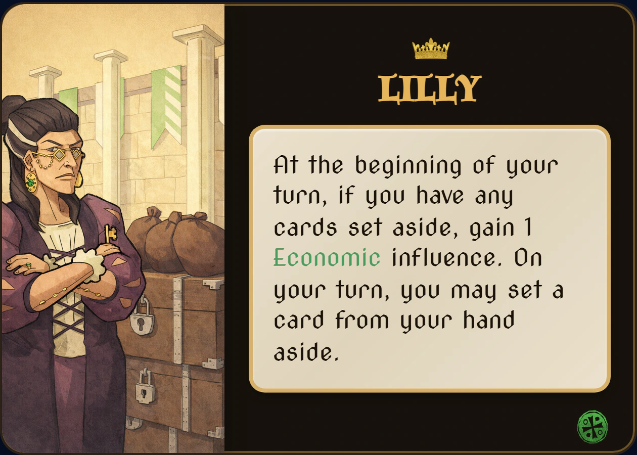 Complete landscape Lilly Leader card, including the textured crown symbol, name, frame, and Leader ability text.
